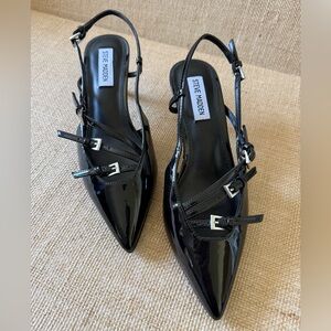 Steve Madden Liana Black Patent Leather slingback kitten